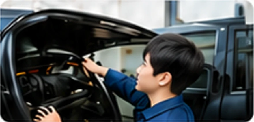 整備工場で車両を点検するスタッフ